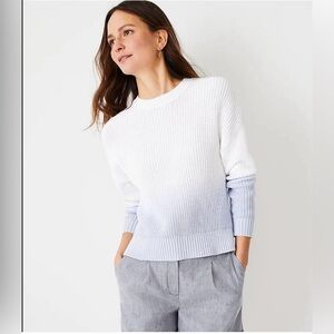 Ann Taylor Blue & White Dip Dye Ombré Sweater Size M